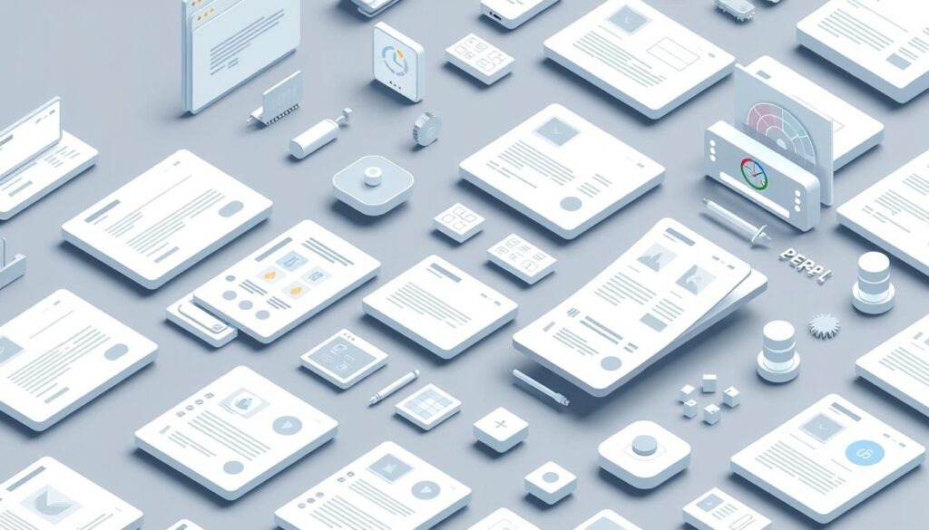 A highly detailed, isometric illustration showcasing the key features and functionalities of a modern newsletter tool. The scene depicts a sleek, minimalist user interface with various interactive elements such as email templates, subscriber management dashboards, analytics charts, and automation workflows. The layout is arranged in a grid-like pattern, creating a harmonious and organized composition. The color palette features muted tones of blues, grays, and whites, conveying a sense of professionalism and efficiency. Subtle lighting and shadows add depth and dimension to the illustration, while the overall style is a blend of technical precision and modern, user-centric design.