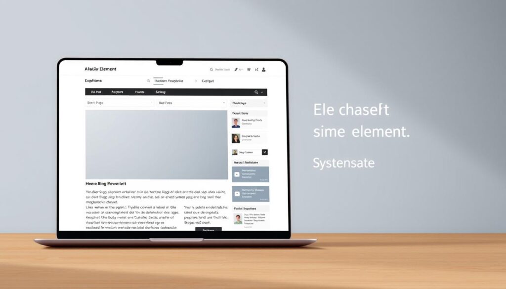 A highly detailed, realistic digital illustration of a modern blog element, featuring a stylish, minimalist design with a sleek, responsive layout. The foreground showcases a clean, elegant blog post preview, including a large, high-quality hero image, an engaging headline, and a concise, well-written excerpt. The middle ground highlights various interactive elements such as navigation menus, social sharing buttons, and intuitive user interface components. The background provides a subtle, muted gradient or texture, creating a sense of depth and sophistication. The overall composition evokes a professional, streamlined blog experience, with a balance of form and function that would be suitable for illustrating the "Vorteile und Nachteile des Systeme.io Blogs" section.