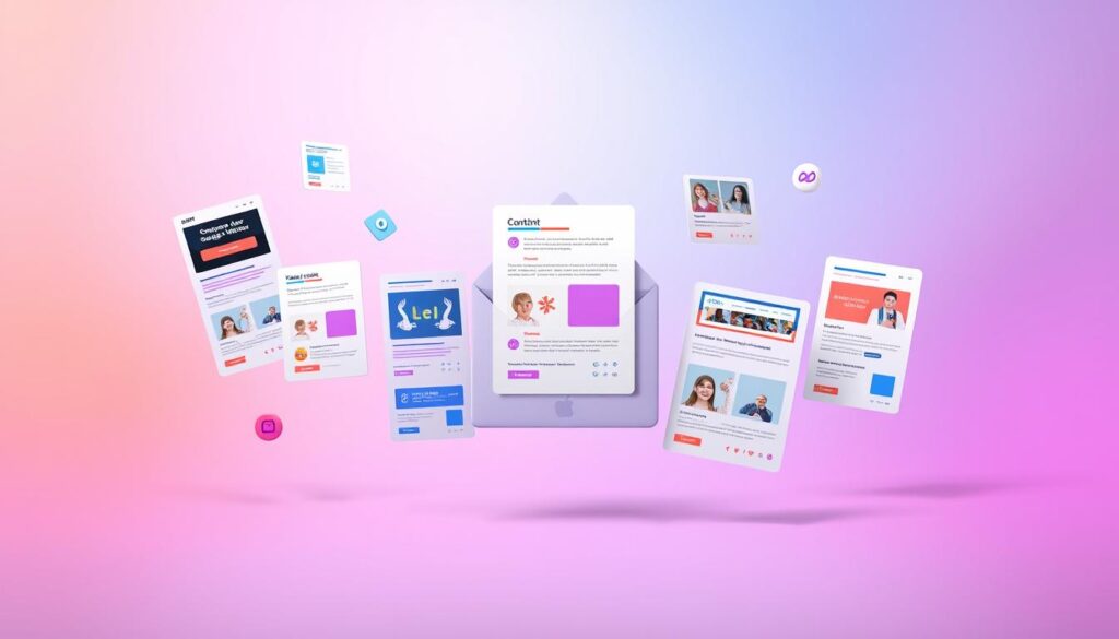 A vibrant and dynamic email newsletter design, with a clean and modern layout. In the foreground, various newsletter templates and content elements float in a minimalist, three-dimensional space, including subscription forms, call-to-action buttons, and engaging graphics. The middle ground features a stylized email client window, showcasing the newsletter in an immersive, digital environment. In the background, a soft, blurred gradient creates a sense of depth and sophistication, with subtle design patterns and icons hinting at the technical aspects of email marketing. The overall mood is professional, innovative, and visually captivating, perfectly capturing the essence of the "Email-Newsletter-Methoden" topic.