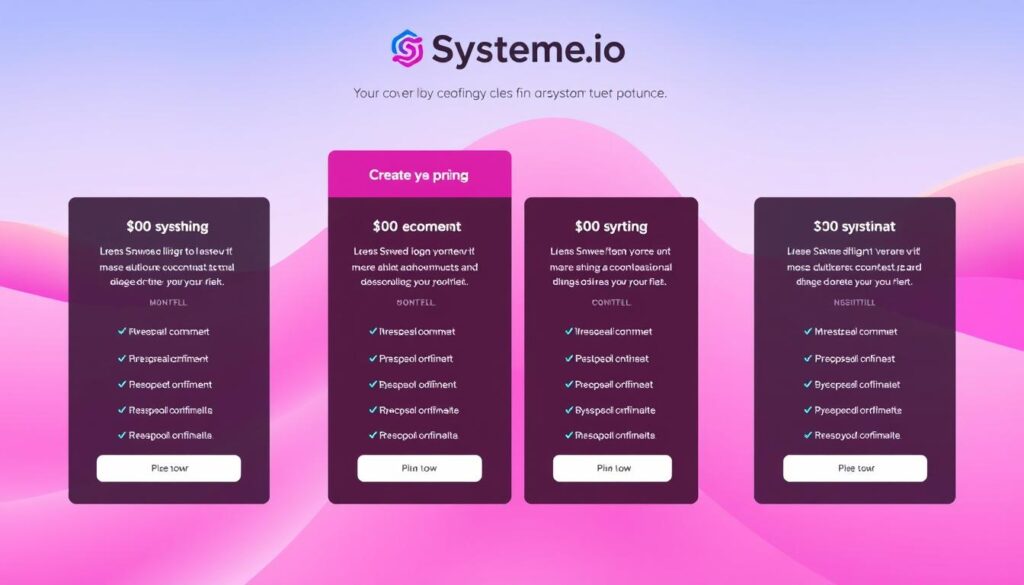 Generiere ein Bild von verschiedenen Systeme.io-Preisplänen