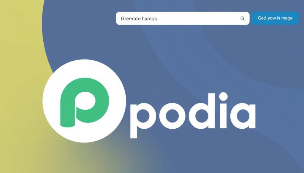 Generieren Sie ein Bild von Podia-Logo mit einer einfachen und benutzerfreundlichen Oberfläche