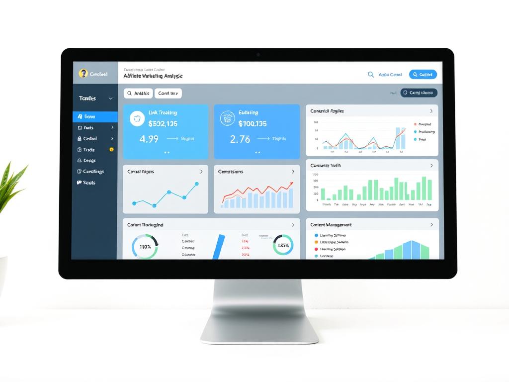 Dashboard mit verschiedenen Affiliate Marketing Tools und Tracking-Software
