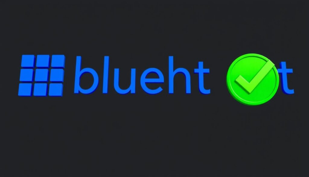Ein Bild von Bluehost-Logo mit einem grünen Haken als Symbol für erfolgreichen Webhosting-Service
