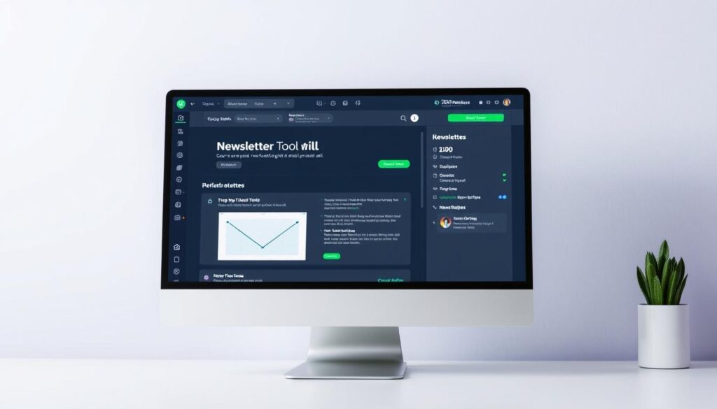 Ein Bild von einem Computerbildschirm, der ein Newsletter-Tool mit KI-Funktionen zeigt
