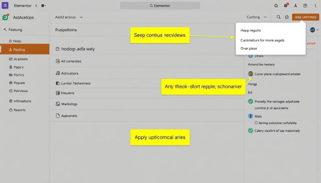 Ein Screenshot der Elementor-Oberfläche mit hervorgehobenen Funktionen