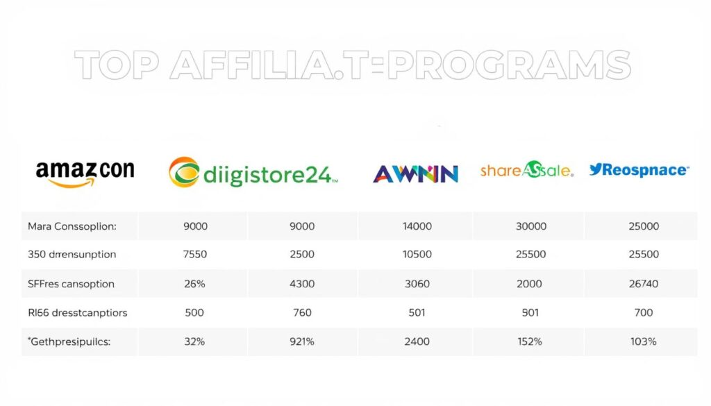 Übersicht der Top-Affiliate-Programme für Blogs und Social Media mit Logos und Provisionsraten